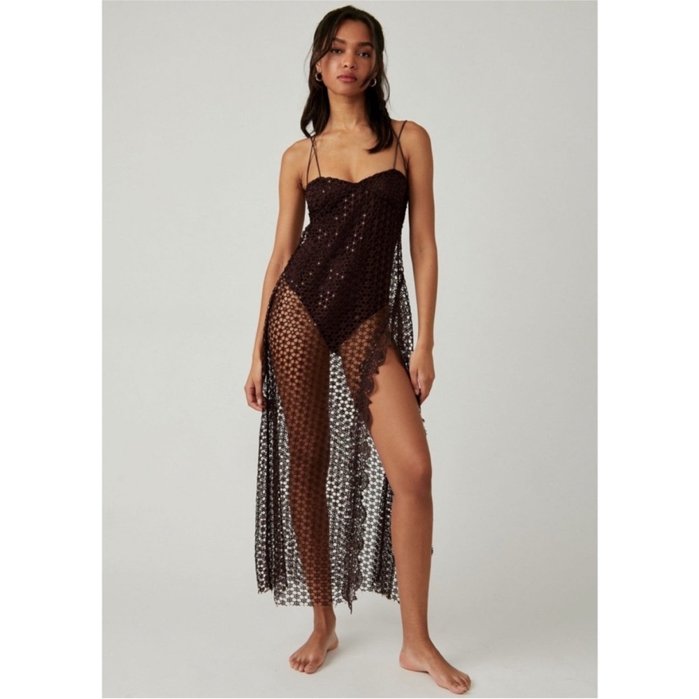 NWT Free People X Intimately FP Smoke & Mirrors Rhinestone Overlay Bodysuit Slip